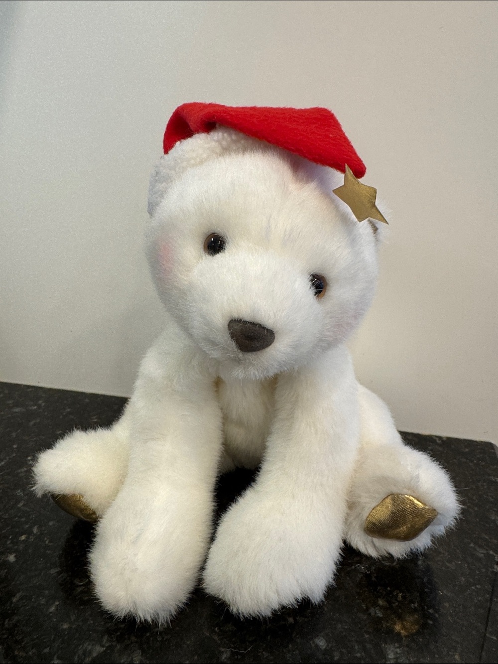 Hallmark White Plush Polar Bear -Snowball with Red Hat and Gold Accents